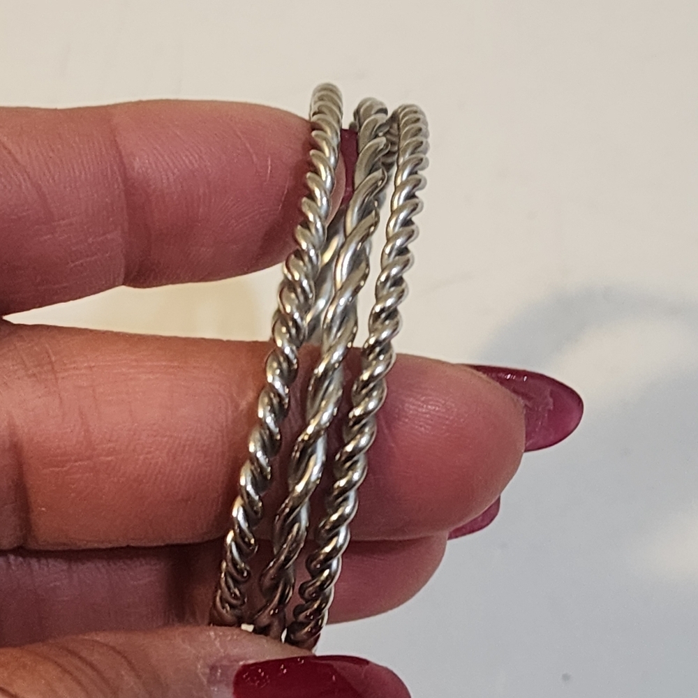 Silver Twisted Bangle Bracelets - image 4